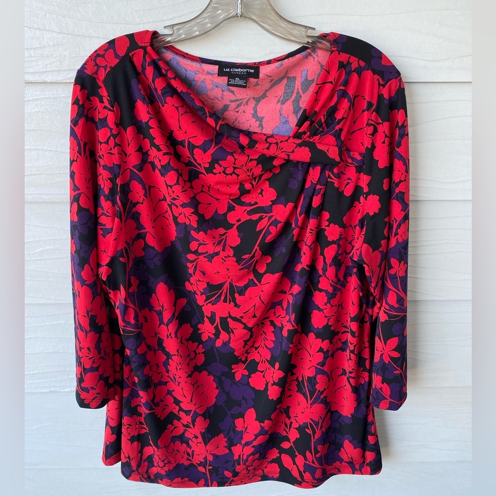 Red and Black Floral Women's Top